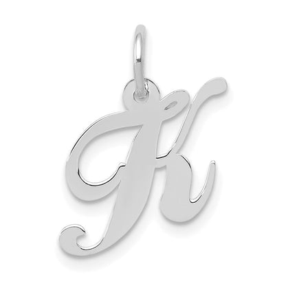 14k White Gold Small Fancy Script Letter K Initial Charm Pendant