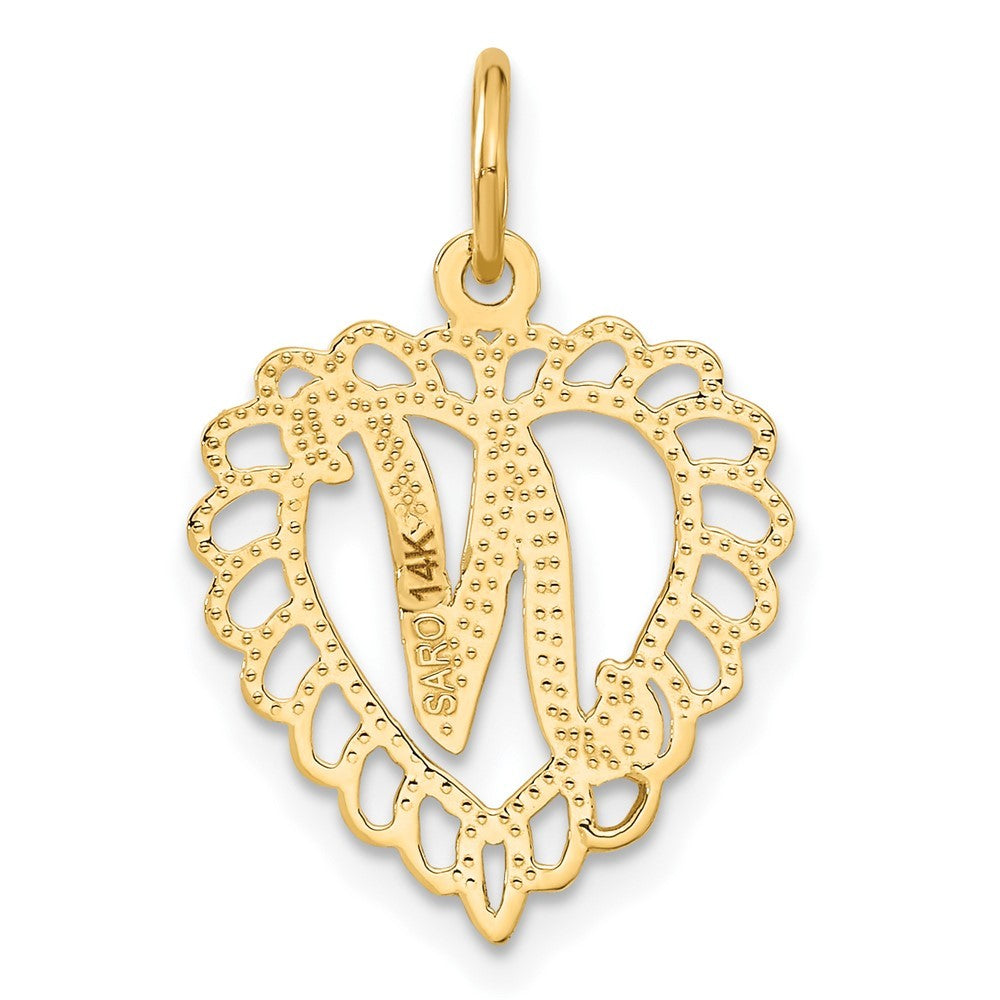 14k Yellow Gold Heart Letter N Charm