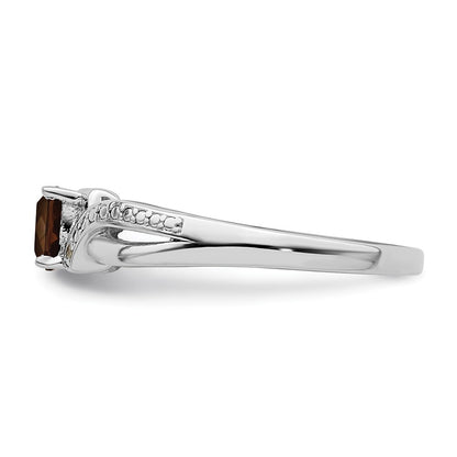 Sterling Silver Rhodium Smoky Quartz Diamond Ring