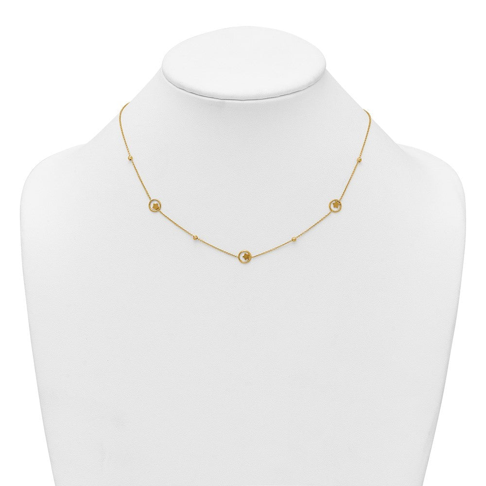 14k Yellow Gold Stars in Circle with Diamond-cut Beads 7-Station 16.75" Necklace