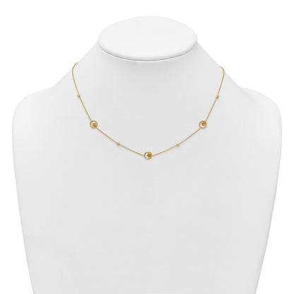 14k Yellow Gold Stars in Circle with Diamond-cut Beads 7-Station 16.75" Necklace