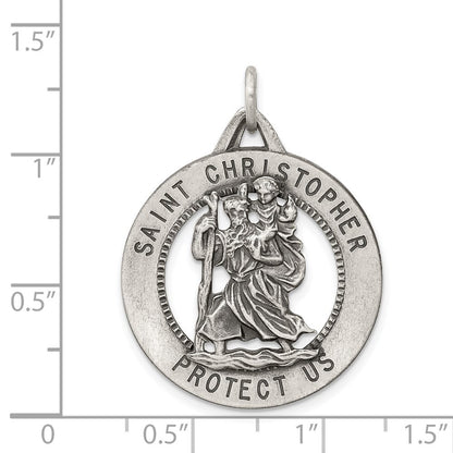 Sterling Silver Antiqued St. Christopher Medal Pendant