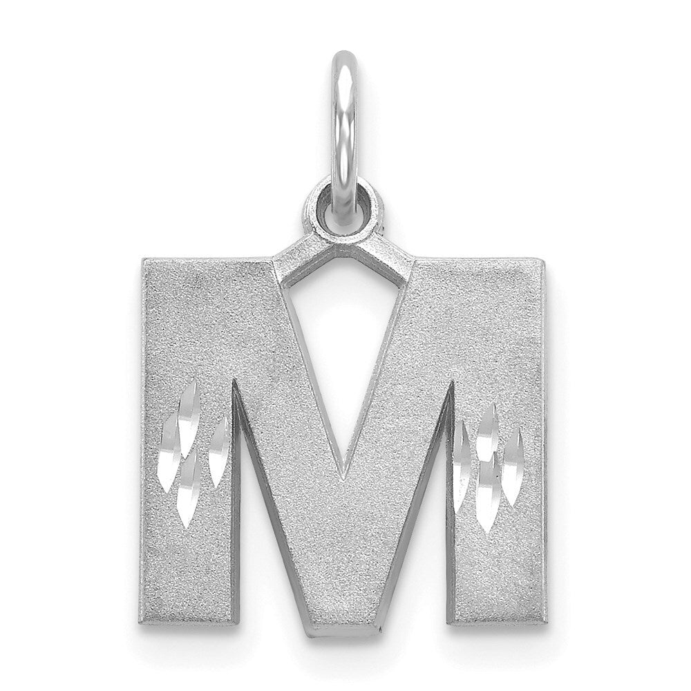 14k White Gold Satin Diamond-cut Letter M Initial Charm Pendant for Women