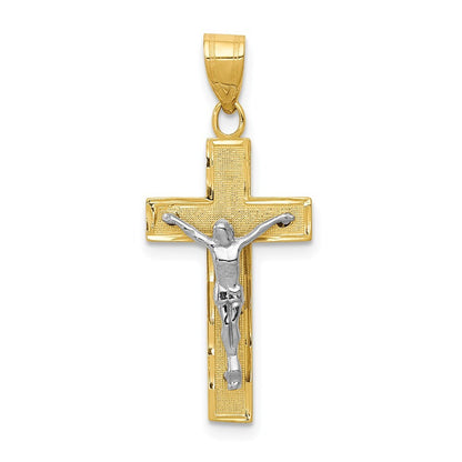 14k Two-tone Gold Diamond-cut Crucifix Charm Pendant for Women