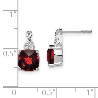 14K White Gold Checkerboard Garnet and Diamond Drop & Dangle Earrings