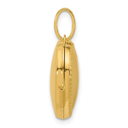14k Yellow Gold Polished with Border 18mm Heart Locket Pendant for Women