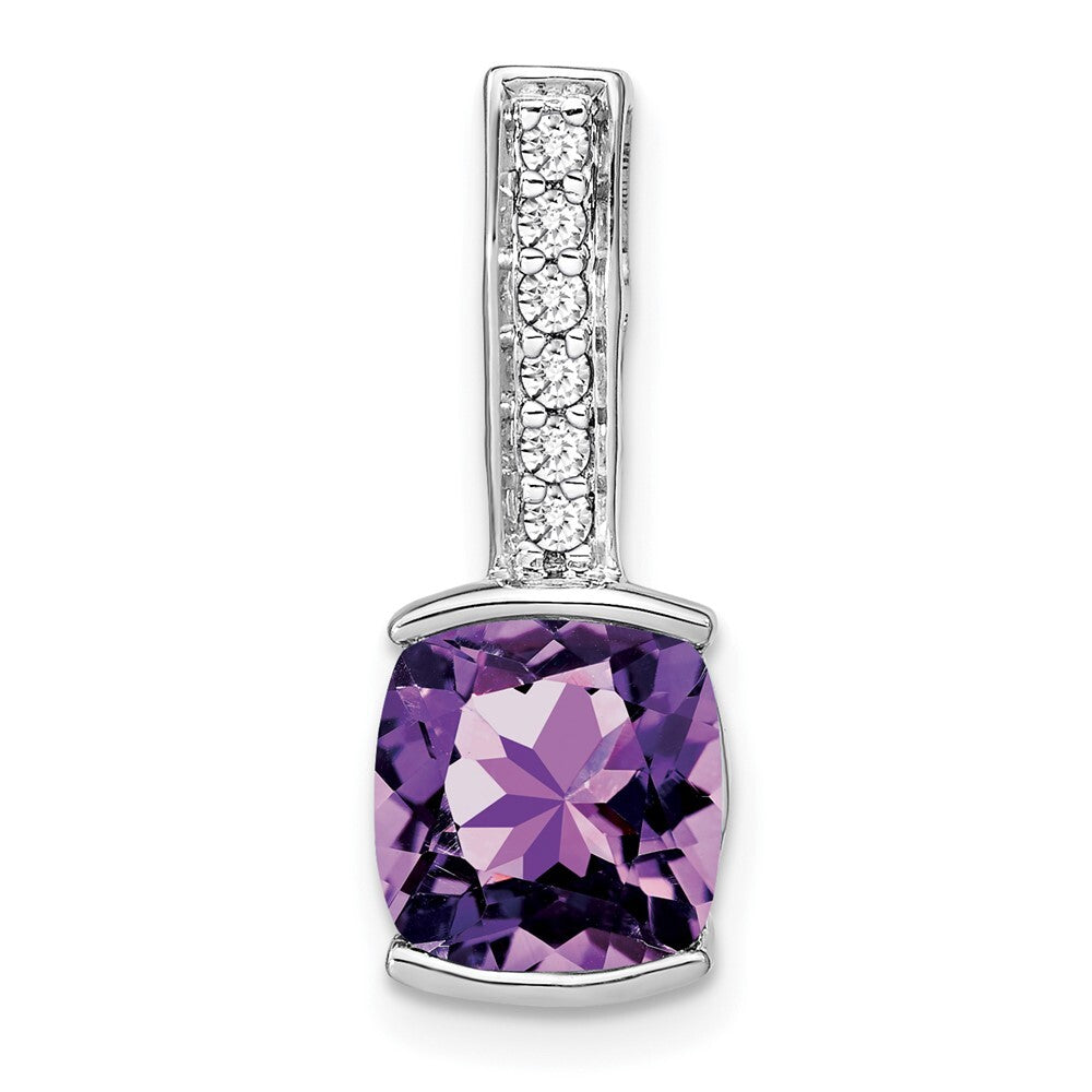14k White Gold Cushion Amethyst and Diamond Pendant for Women