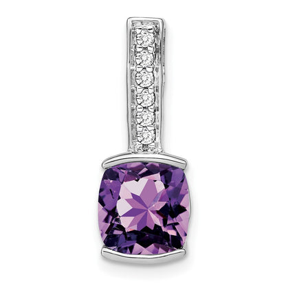 14k White Gold Cushion Amethyst and Diamond Pendant for Women