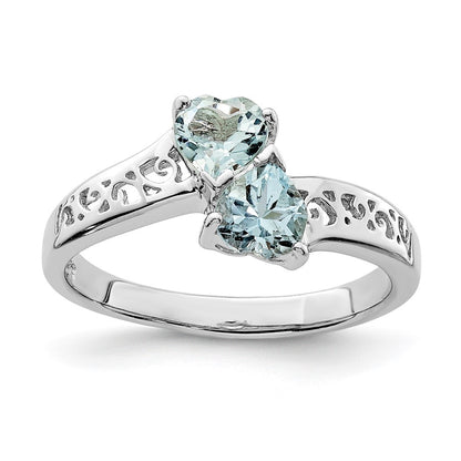 Sterling Silver Rhodium Aqua Heart Ring Size 6