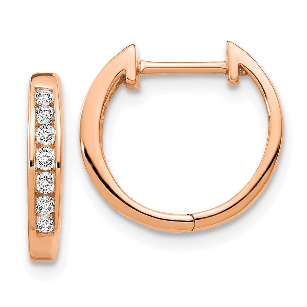 14k Rose Gold Polished Diamond Hinged Hoop Earrings