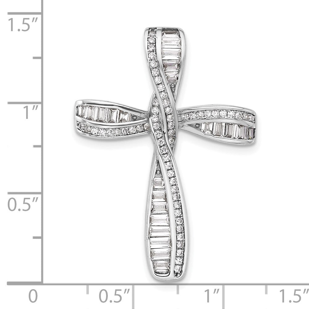 Sterling Silver Rhodium-plated Cubic Zirconia Cross Pendant Slide