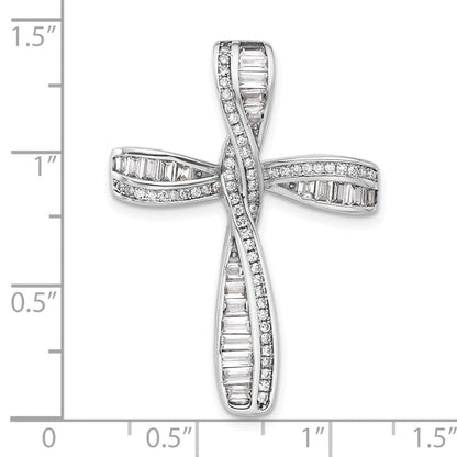 Sterling Silver Rhodium-plated Cubic Zirconia Cross Pendant Slide