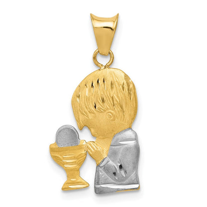14k Yellow Gold Rhodium Diamond-Cut Boy Communion Semi-solid Pendant for Women