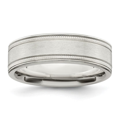 Sterling Silver 6mm Brushed Flat Milgrain Grooved Edge Fancy Band Size 10