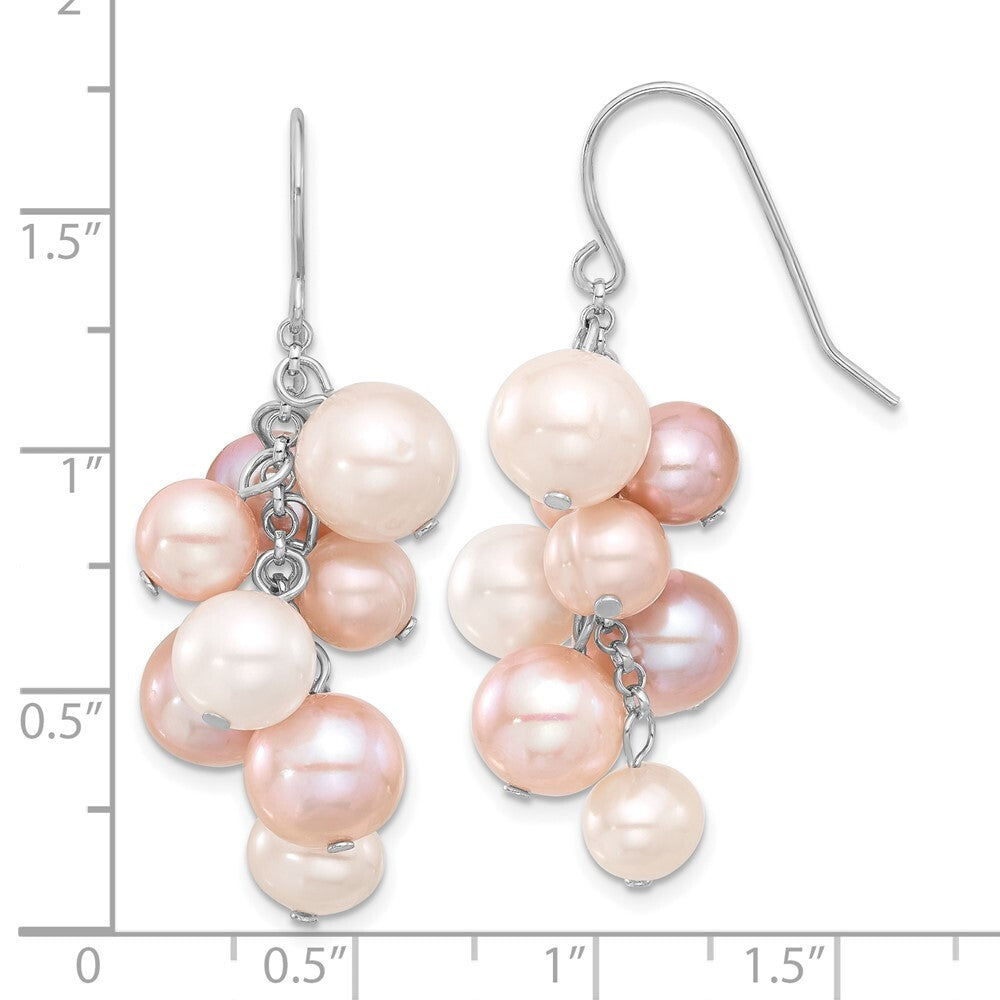 Sterling Silver 6-10mm Multicolor Near-Round Cultured Pearl Dangle Earrings
