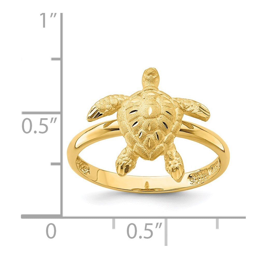 14K Yellow Gold Brushed & Polished Diamond-Cut Turtle Ring
