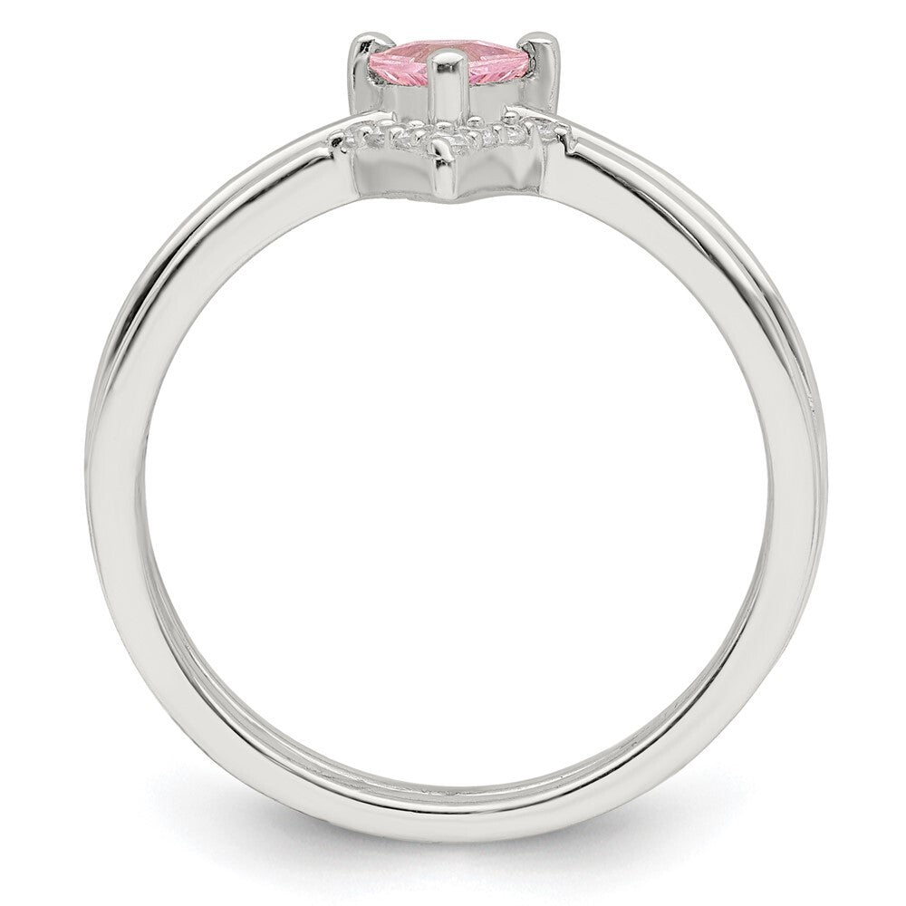 Sterling Silver Pink Trillion CZ and White CZ Ring Set Size 8