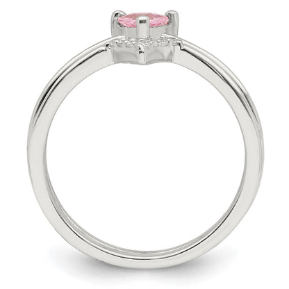 Sterling Silver Pink Trillion CZ and White CZ Ring Set Size 8