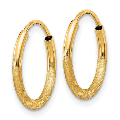 14k Yellow Gold 1.5mm Satin Diamond-cut Endless Hoop Earrings