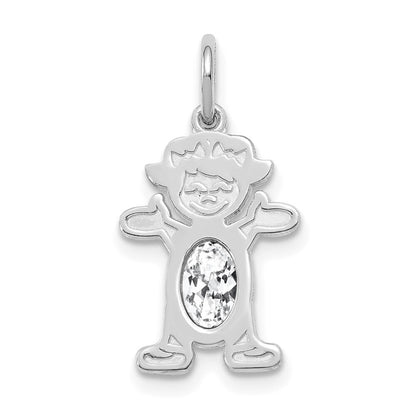 14k White Gold Girl 6x4 Oval Genuine White Topaz-April Pendant for Women