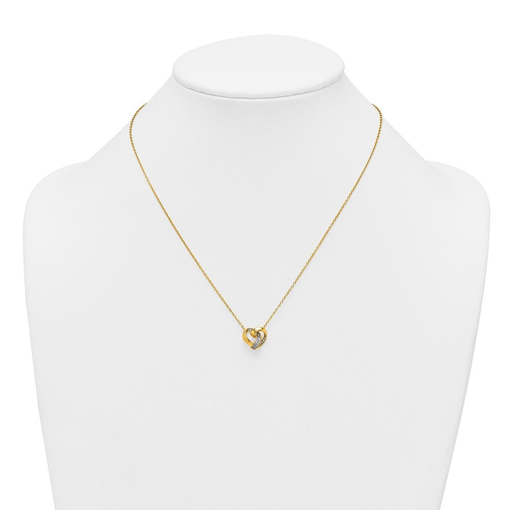 Sterling Silver Gold-tone Polished CZ Love Knot Heart 18 inch Necklace