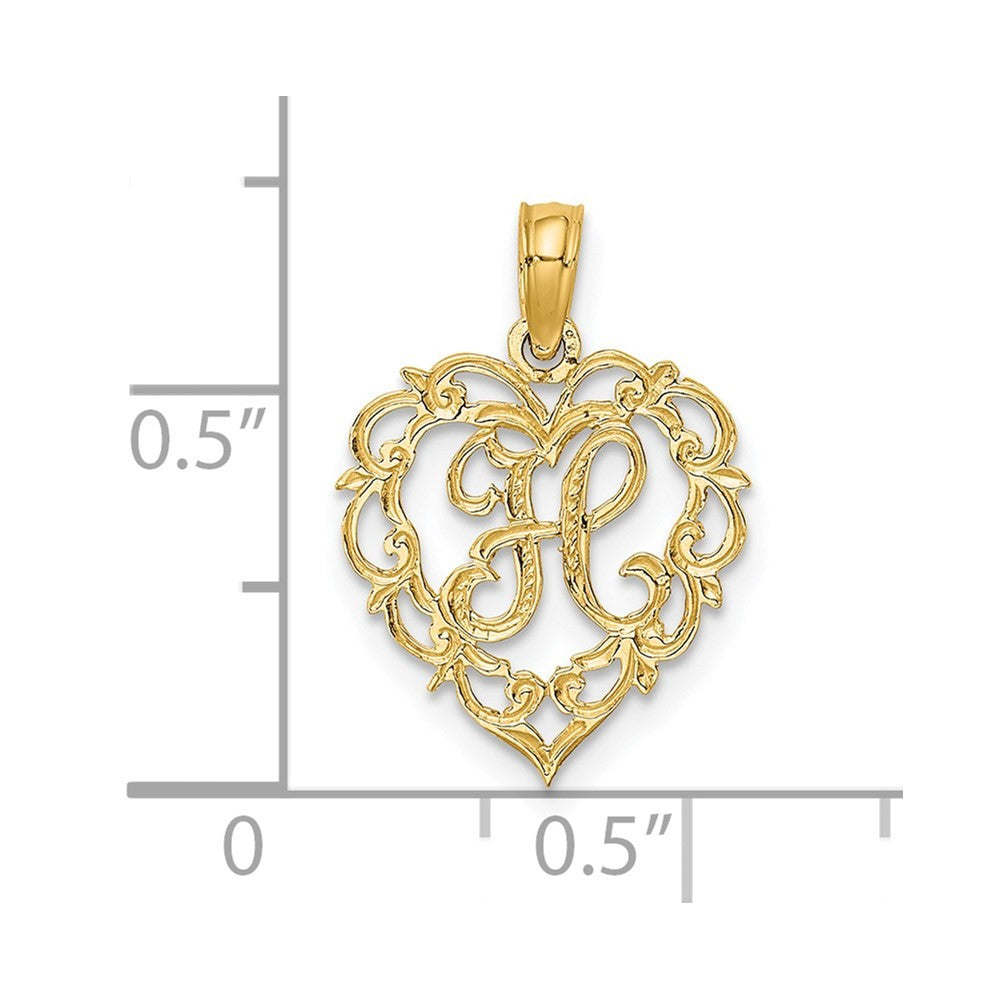 14k Yellow Gold Heart Script Letter H Initial Charm