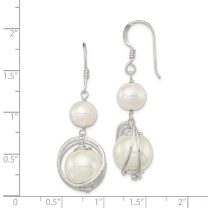 Sterling Silver Textured Freshwater Cultured Pearl Dangle Earrings