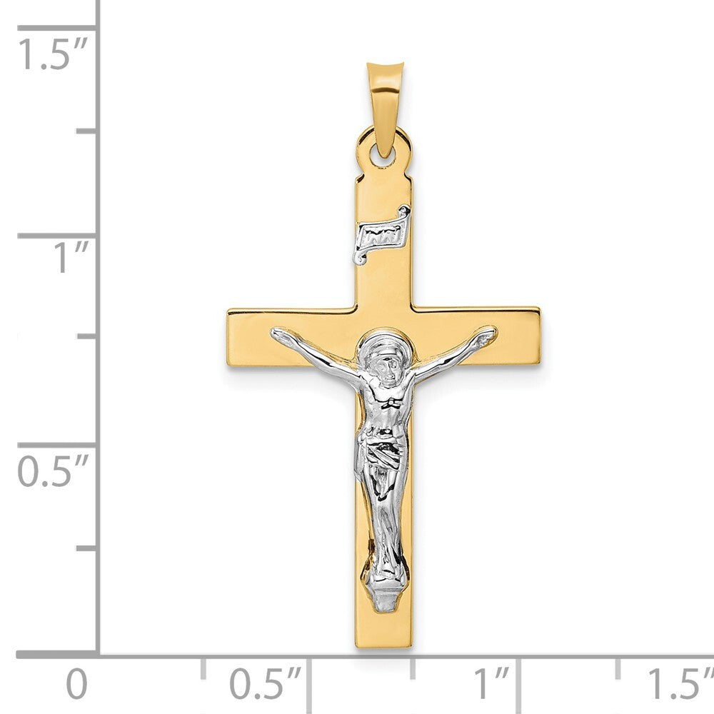 14k Two-tone Gold Polished Solid INRI Crucifix Pendant for Women