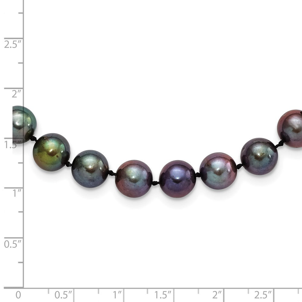 Sterling Silver Rhodium-plated 9-10mm Black Cultured Pearl Necklace 20"