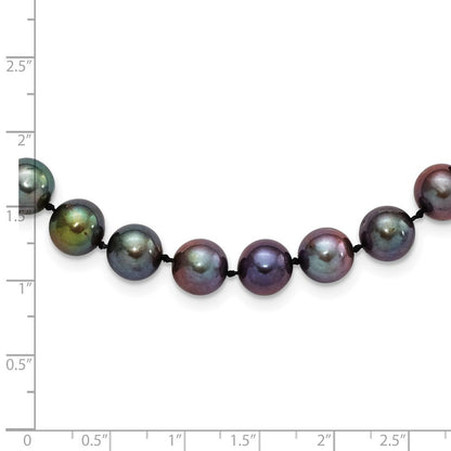 Sterling Silver Rhodium-plated 9-10mm Black Cultured Pearl Necklace 20"