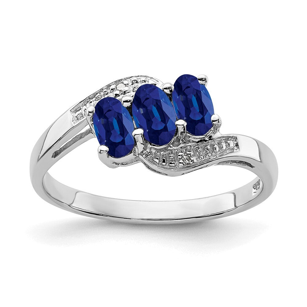 Sterling Silver Rhodium-plated Sapphire & Diamond Ring Size 6