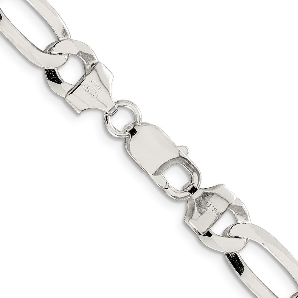 Sterling Silver 8.5mm Lightweight Flat Figaro Chain Necklace