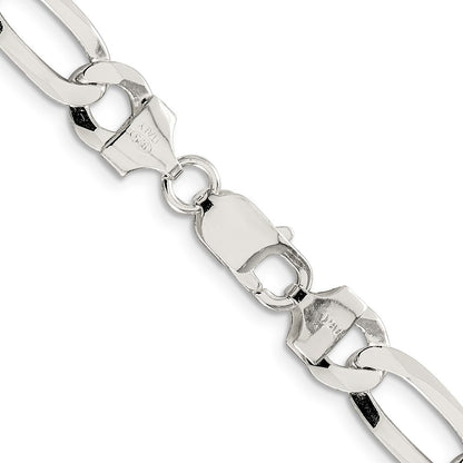 Sterling Silver 8.5mm Lightweight Flat Figaro Chain Necklace