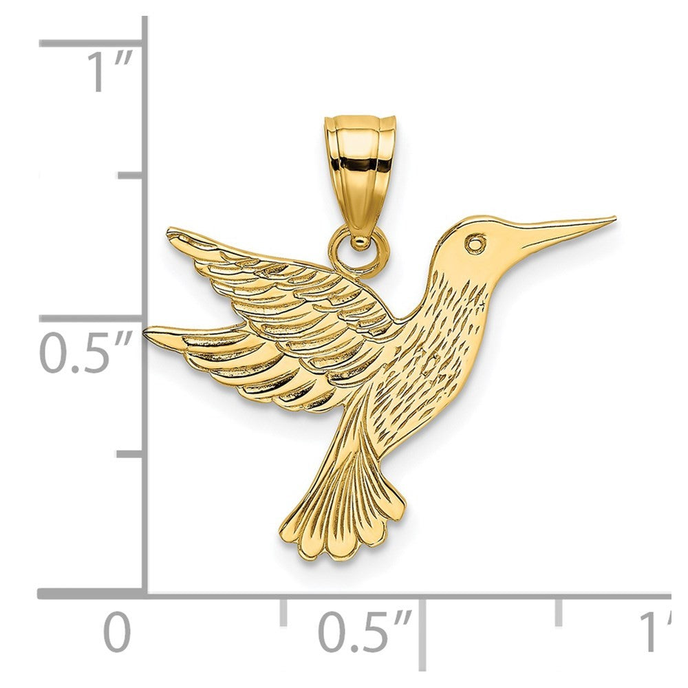 14k Yellow Gold Polished and Engraved Hummingbird Charm