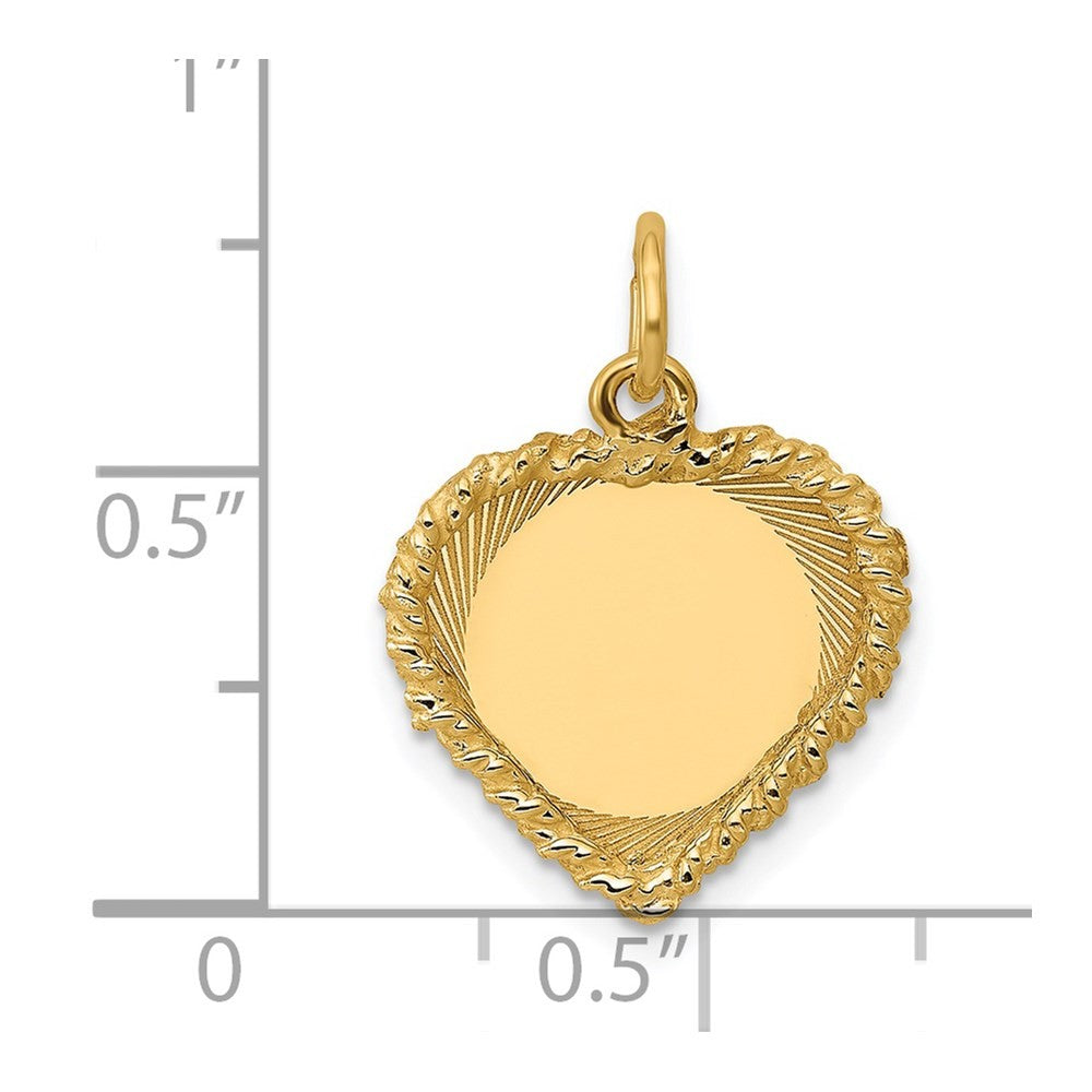14k Yellow Gold Polished .013 Gauge Heart with Rope Disc Charm Pendant