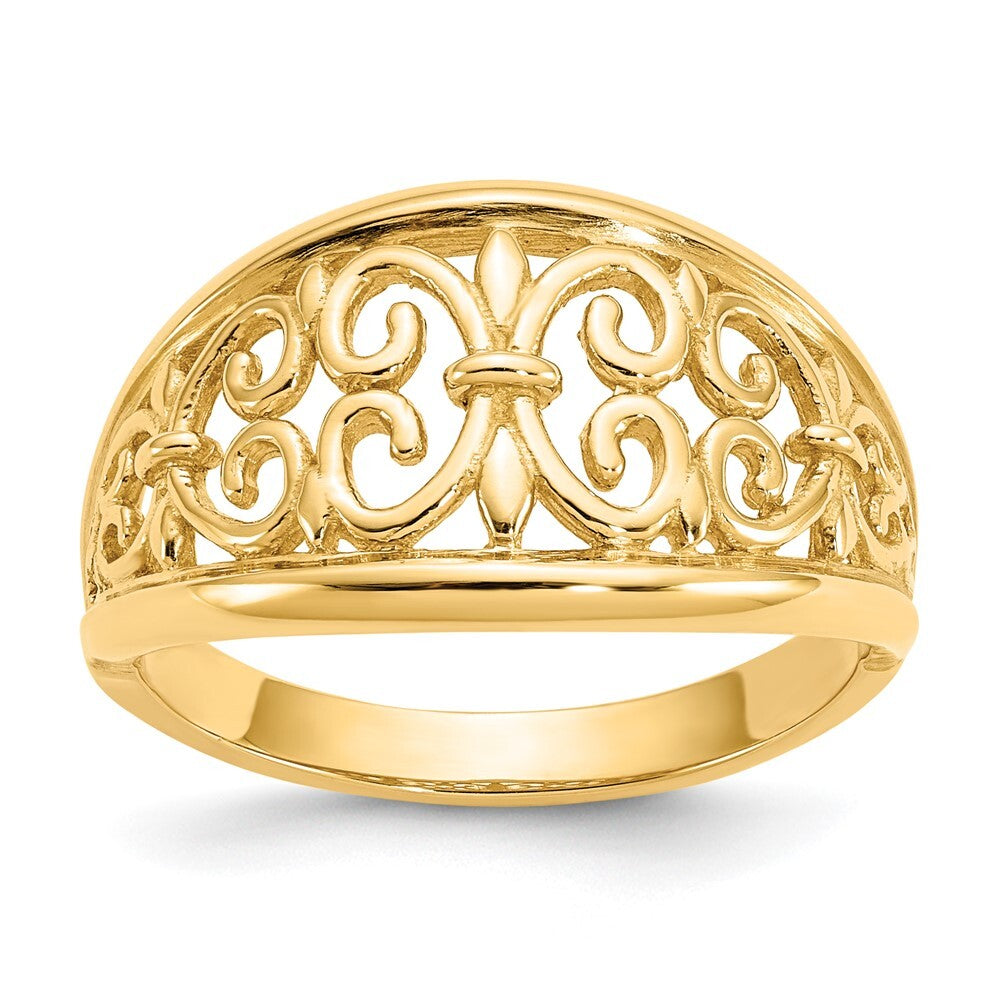 14K Yellow Gold Fleur-De-Lis Tapered Ring
