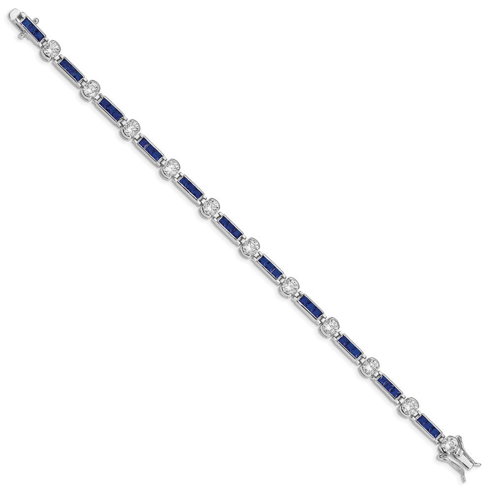 Sterling Silver Rhodium-plated Blue Glass and CZ 7.25 inch Bracelet