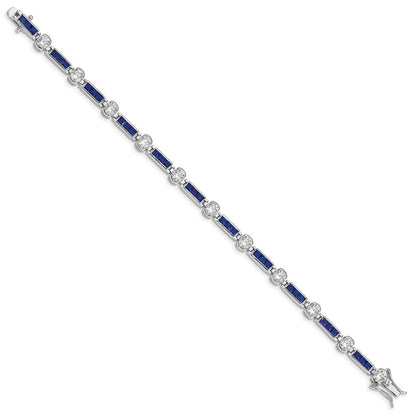 Sterling Silver Rhodium-plated Blue Glass and CZ 7.25 inch Bracelet