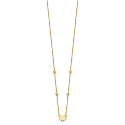 14k Yellow Gold  Heart and Diamond-cut Beads 15.5" Necklace Plus 2" Extender