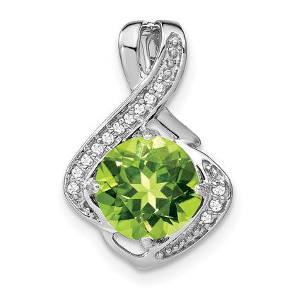 14k White Gold 8mm Round Peridot and Diamond Fancy Chain Slide
