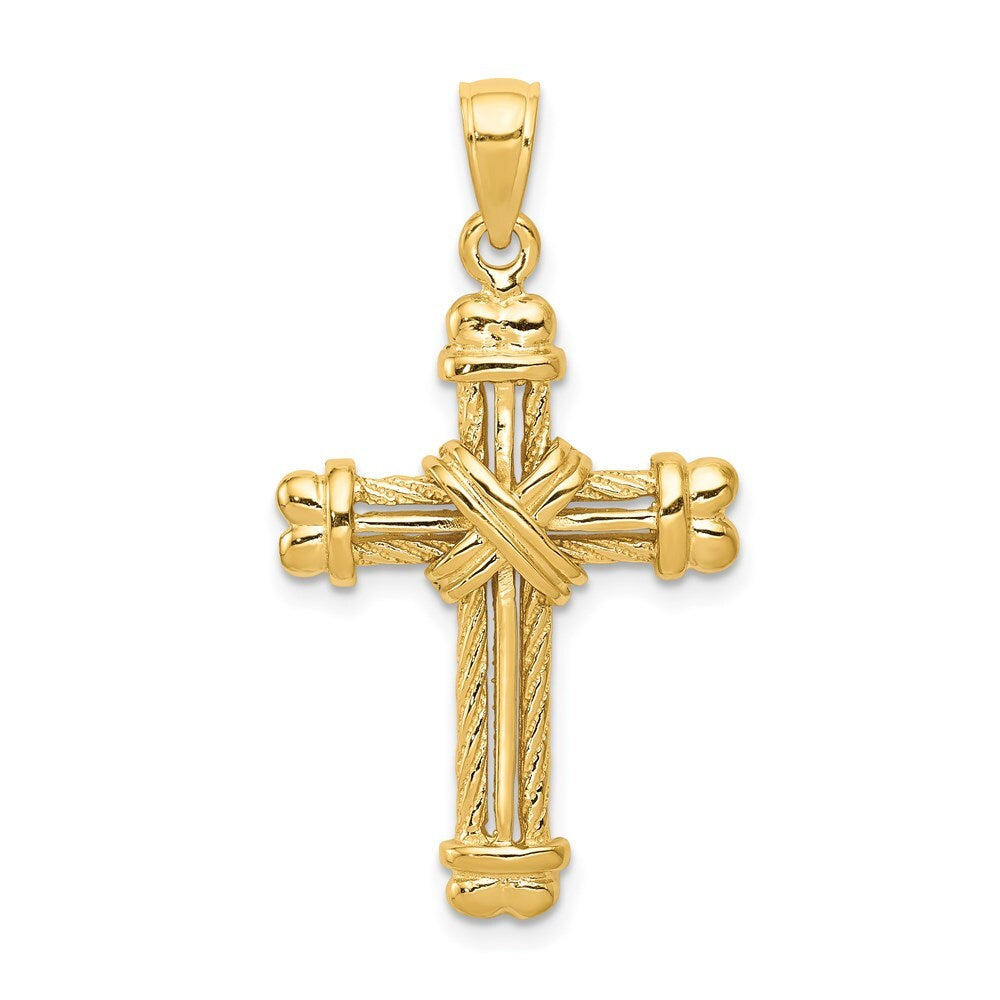 14k Yellow Gold Gold Polished / Textured Cross Pendant for Women