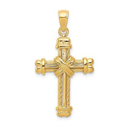 14k Yellow Gold Gold Polished / Textured Cross Pendant for Women