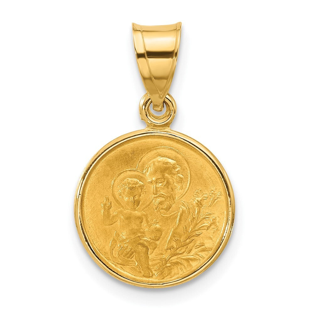 14k Yellow Gold Polished and Satin Solid St Joseph Medal Pendant for Women