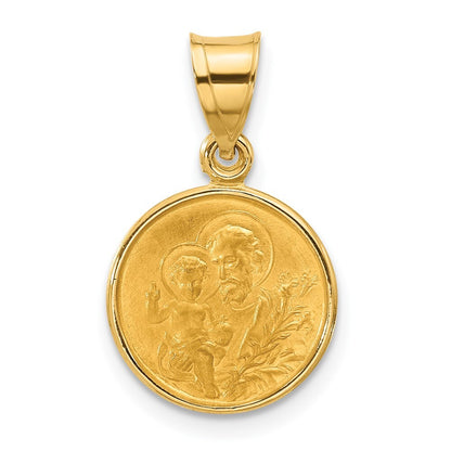 14k Yellow Gold Polished and Satin Solid St Joseph Medal Pendant for Women