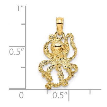 14k Yellow Gold Textured Octopus Charm Pendant for Women