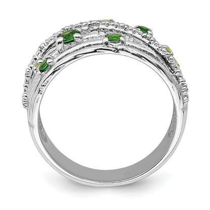 Sterling Silver Rhod-plat Chrome Diopside and Peridot Ring Size 6