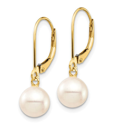 14k Yellow Gold 7-8mm Freshwater Cultured Pearl Dangle Leverback Earrings