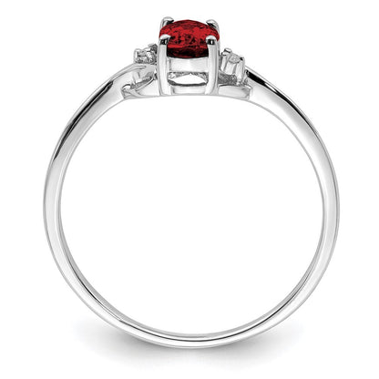 Sterling Silver Rhodium Plated Diamond and Garnet Oval Ring