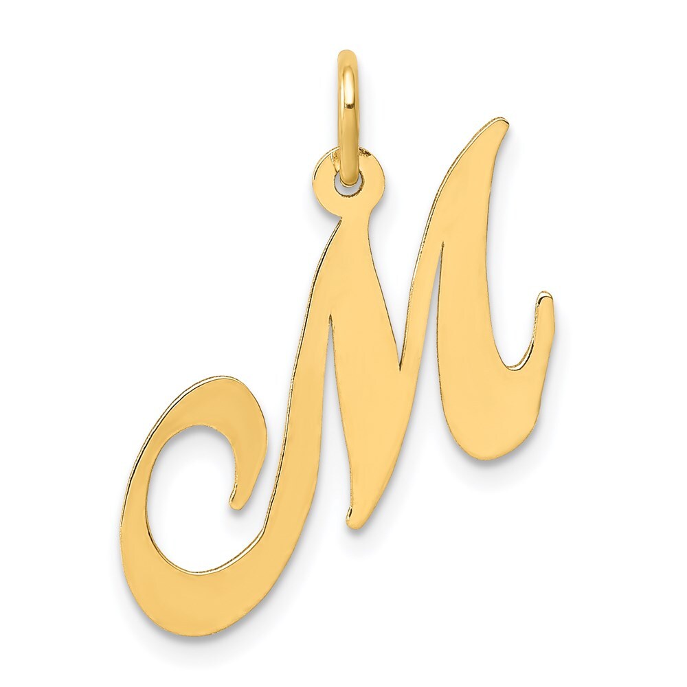 14k Yellow Gold Medium Fancy Script Letter M Initial Charm Pendant for Women