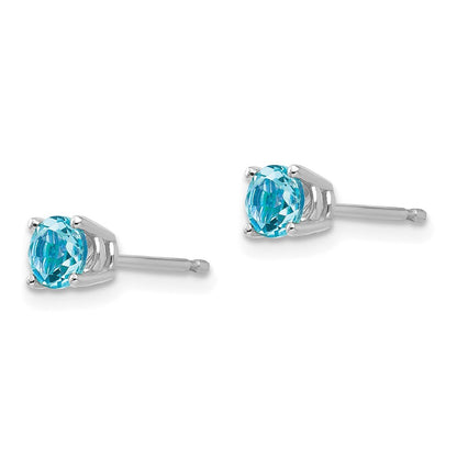 14k White Gold 4mm Blue Topaz Stud Earrings Gift for Women